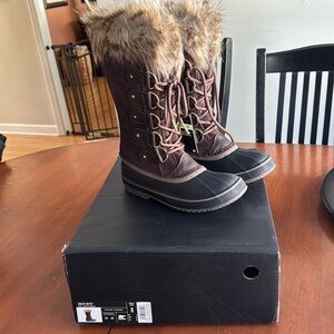 NIB Sorel Joan of Arctic Dark Brown Suede Leather Faux Fur Tall Winter Boots sz8